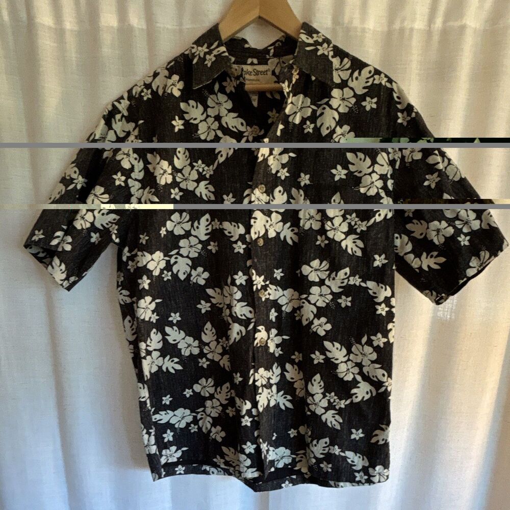 Cooke Street Men's M Black/White Floral Hawaiian Short Sleeve Button-Up Shirt